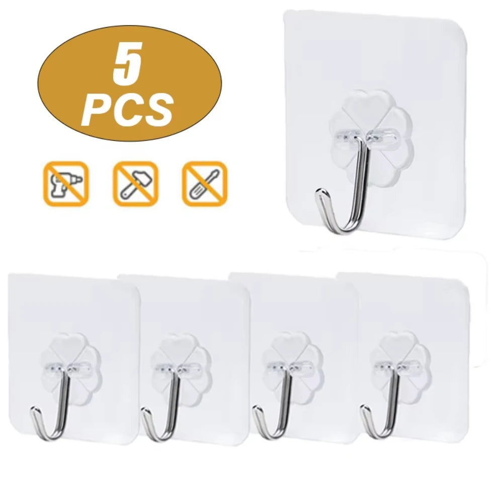 10/20/30Pcs Self-adhesive Wall Hooks Waterproof Oilproof Sticky Hooks Punch Free Heavy Duty Hanging Hooks For Kitchen Bathroom
