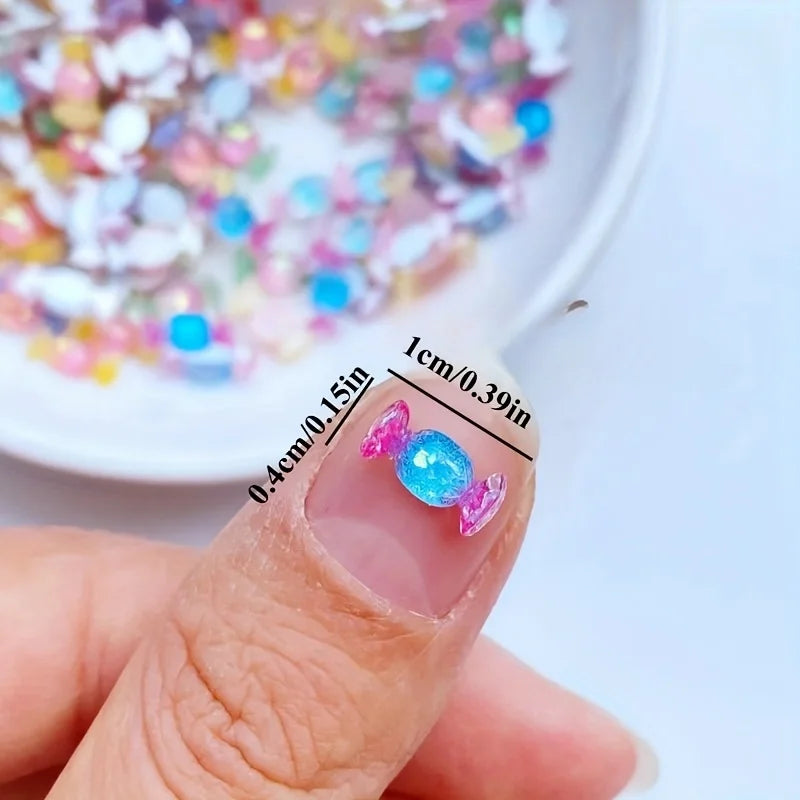 50 pcs Cute Mini 4x10mm Glossy Resin Candy Charms - Pastel Iridescent Flat-Back Nail Art Decorations for DIY Crafts, Jewelry Mak