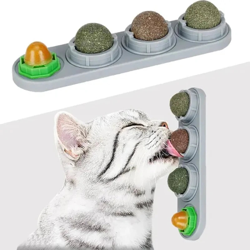 Natural Catnip Toys Silvervine Balls Teeth Cleaning Dental Wall Treats Extra Cat Energy Ball Edible Cat Lick Healthy Kitten Chew
