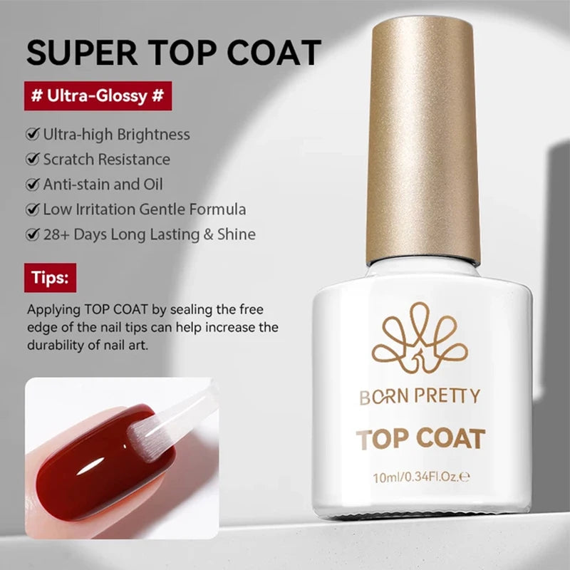 BORN PRETTY 10ml Base Gel Super Top Coat for Gel Nail Polish Semi Permanent Functions Gel Long Lasting Soak Off LED UV Gel