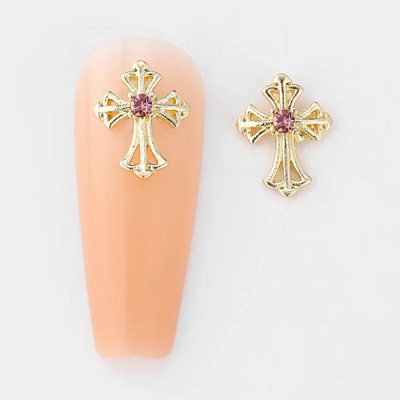 10Pcs Vintage Style Cross Nail Art Charms 3D European Americany Premium Metal Style Heart Nail Decoration DIY Nail Accessories