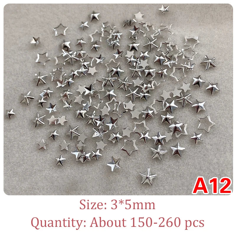 1 Bag Hollow Star Nail Art Charms 3d Metal Five-Pointed-Star Gold Silver Diamond Nail Decoration Luxury Manicure Accessories
