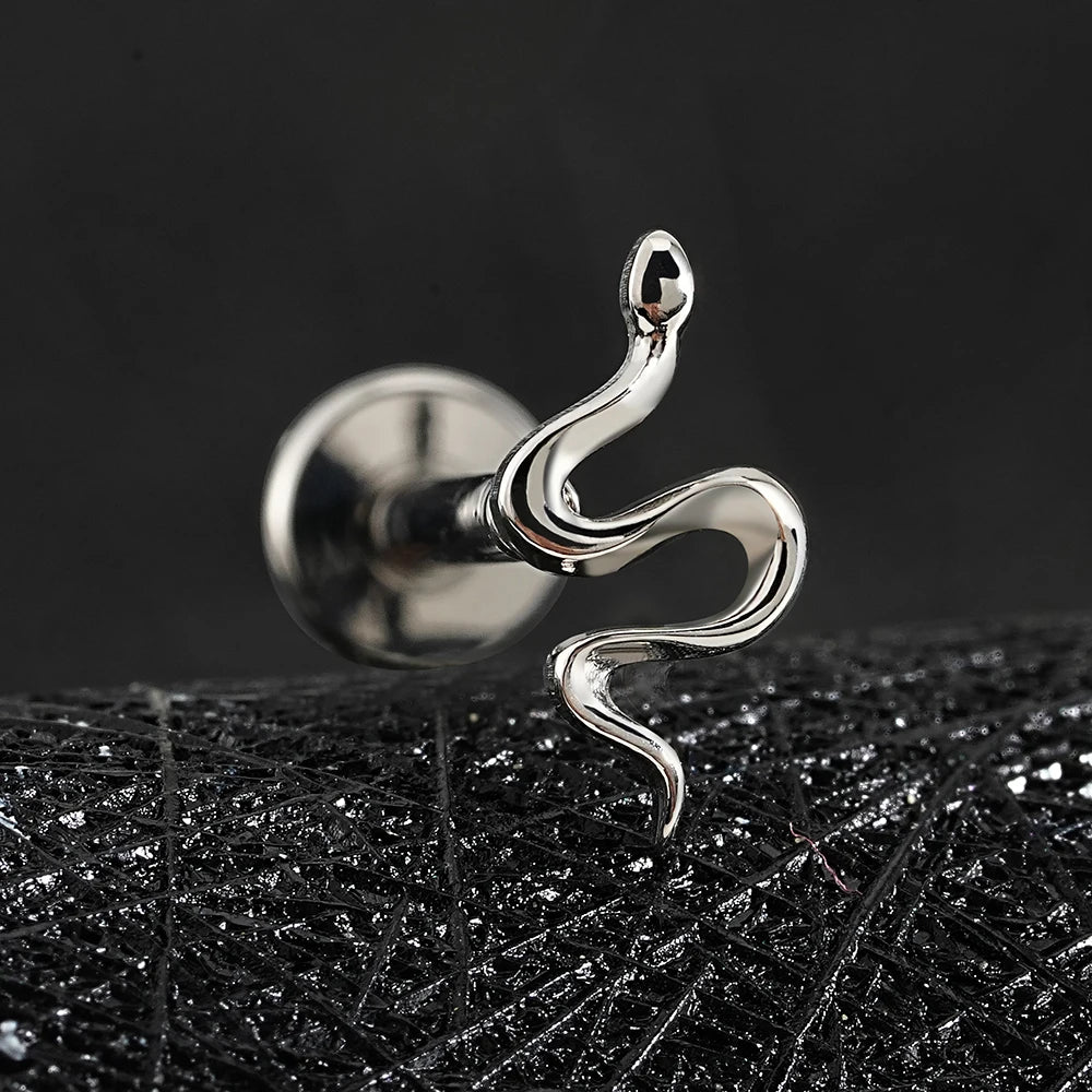 Right Grand ASTM F136 Titanium Mini Snake Cartilage Earring 16G Tiny Serpent Flat Back Labret Helix Tragus Stud Piercing Jewelry
