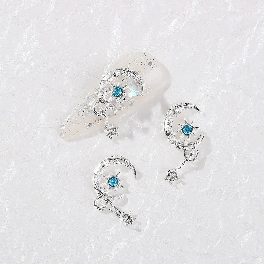 10Pcs New Moon Star Pendant Nail Art Charm 3D Metal Shiny Love Zircon Moon Tassels Nail Pendant DIY Nail Diamond Accessories