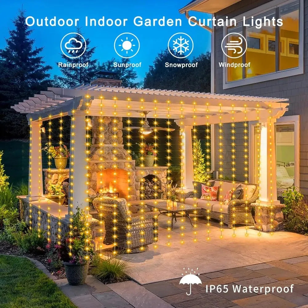 Solar Curtain Lights LED Outdoor Waterproof String Lights for Garden Yard Fence Patio Garland Decoration