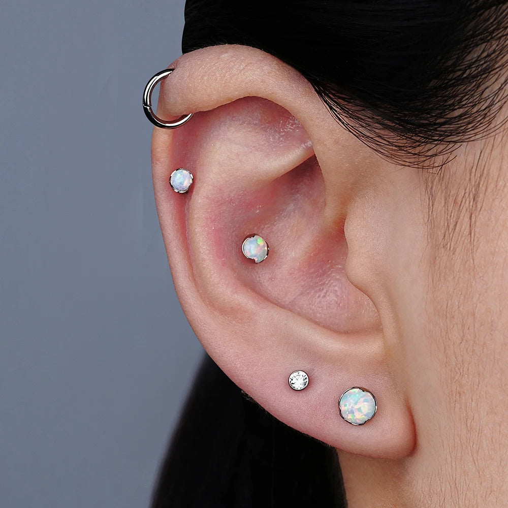 Right Grand ASTM F136 Titanium 3/4/5mm Opal Flat Back Earring 16G Dainty Tragus Nose Cartilage Medusa Stud Lip Piercing Jewelry