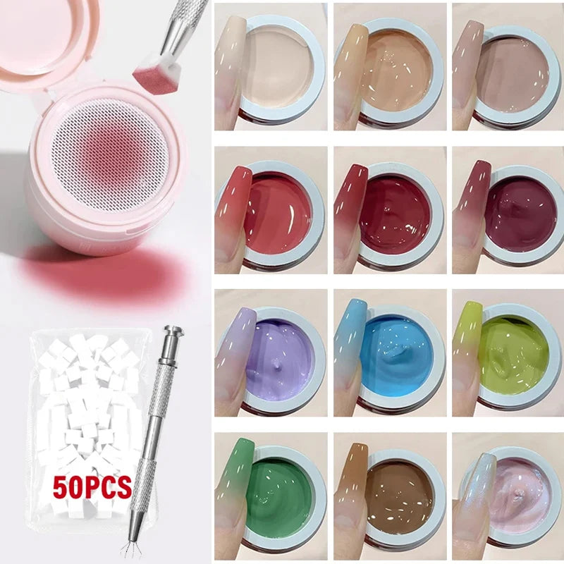 12 Colors Air Cushion Patting Gel, High Saturation Solid Nail Art Gel, No Wipe Matte Finish for Gradient Blush Nails, UV Cured