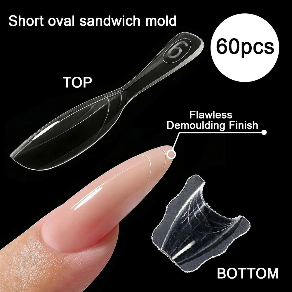 SWEET TREND-Sandwich Dual Nail Forms 15 Size 60pcs Oval Extension Dual Form Top/Bottom Nail Forms DIY Manicure Extensions Tool