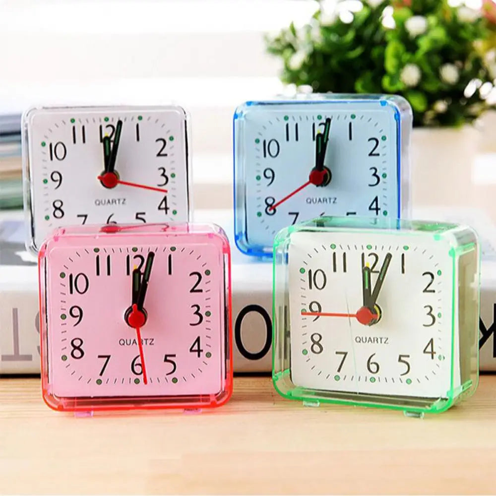 Small Silent Bedroom Bedside Office Alarm Clock Square Quartz Home Room Decoration