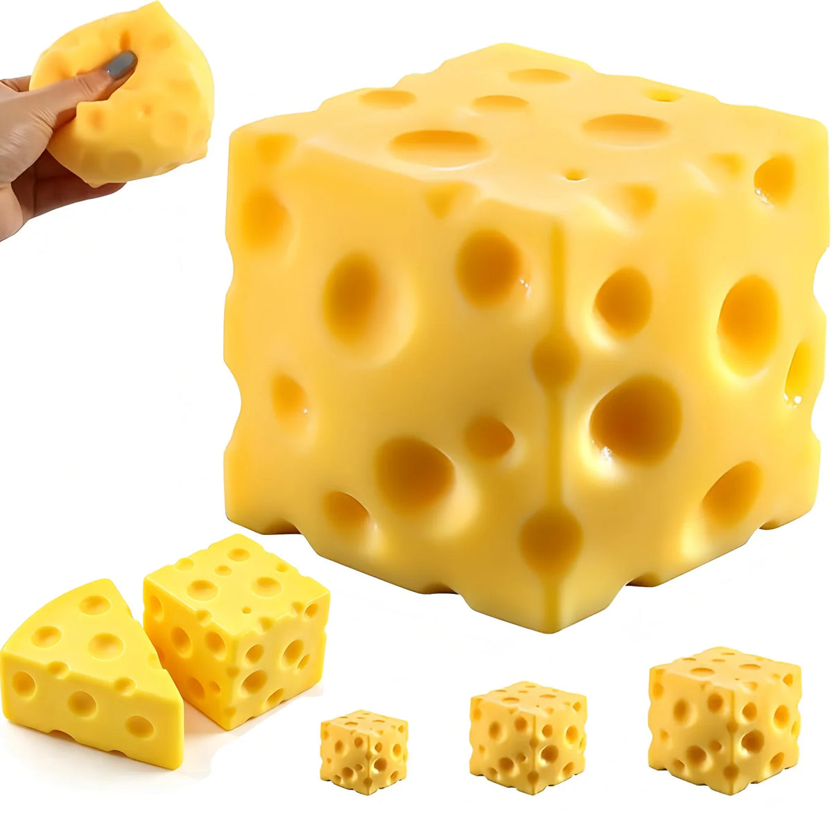 Stress Relief Cheese Squishy Toy Elastic Squeeze Toy Slow Rebound Anxiety Relief Anti-stress Funny Toy Decompression For Adults