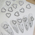 10pcs Silver Diamond Heart Shape Nail Art Charms 3D Nail Alloy Hollow-Out Crystal DIY Manicure Art Decoration Accessories