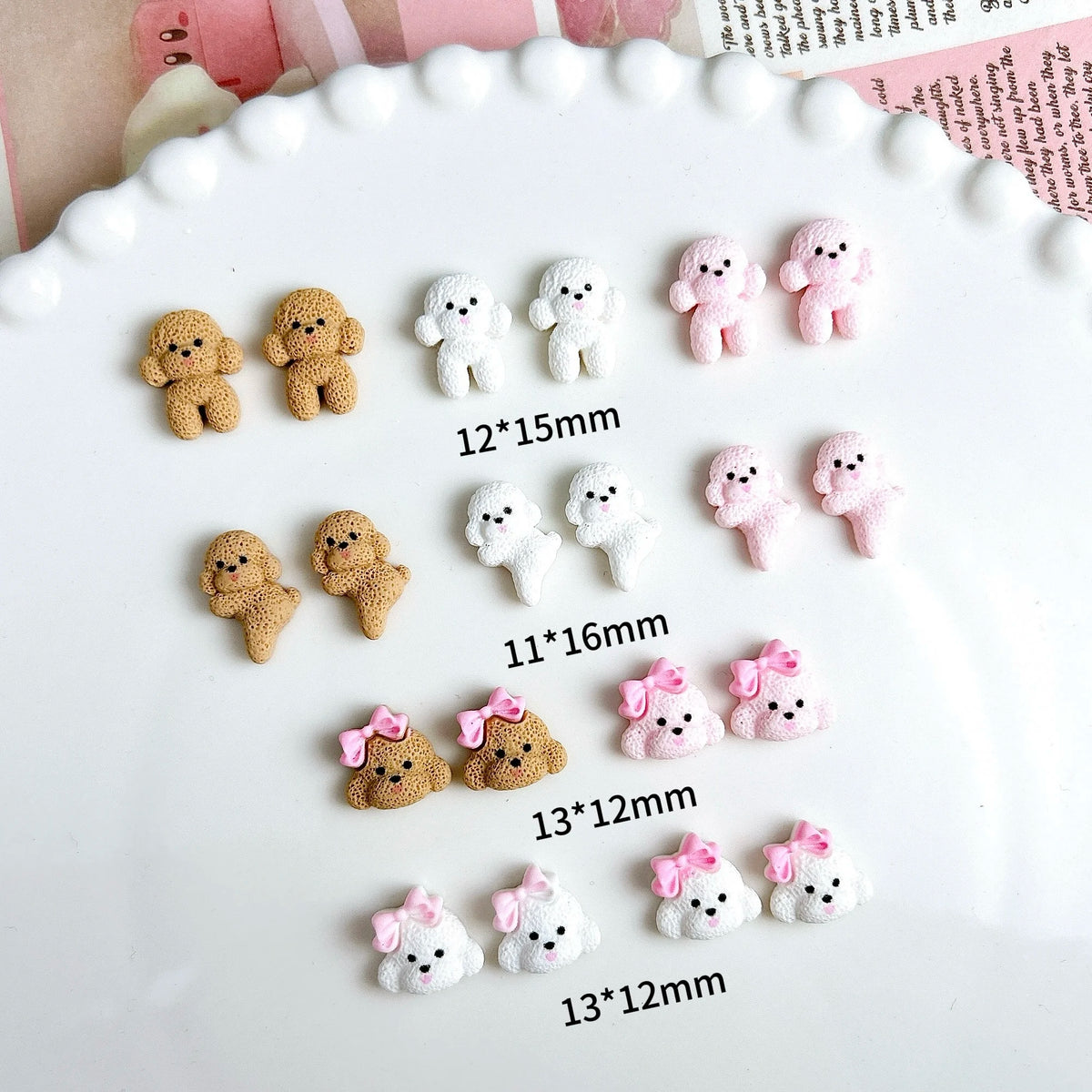 30PCS Cartoon Solid Color Bow Small Dog Nail Charms 3D Kawaii Creative Hole Puppy Nail Art Decorations for DIY Manicure Supplies