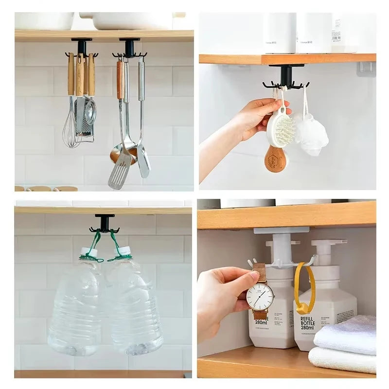 360 Degrees Rotated Kitchen Hook, 6-claw Rotating Hook, Wall Mounted, Kitchenware, Spoon Storage Rack, Clothes Ties Hanging Rack