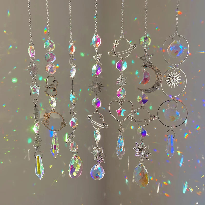 Hanging Crystal Pendant Garden Suncatcher Wind Chimes Rainbow Prism Crystal Chain For Window Decor