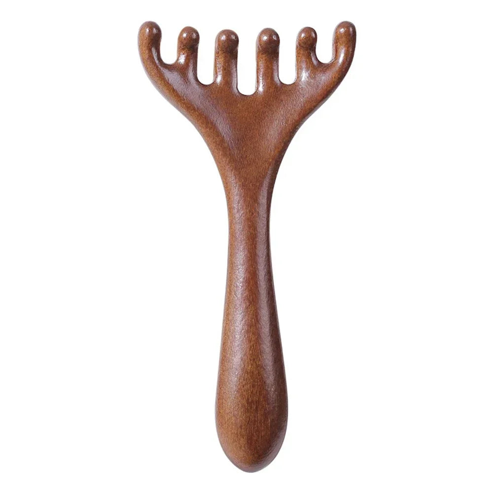 Sandalwood Five-Claw Scalp Natural Golden Massager Gua Sha Tool Back Scratcher Spa Handheld Meridian Massage Comb Hair Care