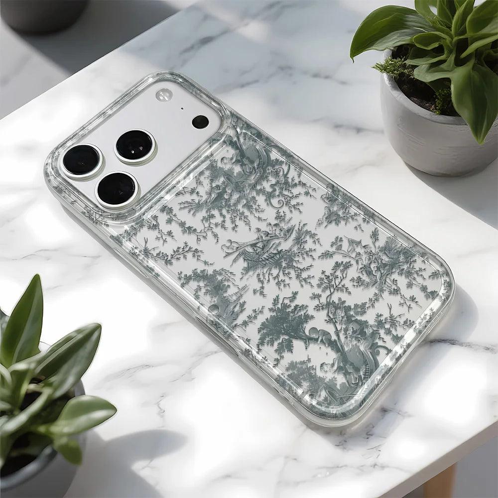 Cute Blue Floral Pattern Shockproof Case For iPhone 17 Air 16 15 Plus 14 13 12 11 Pro Max Plus Bumper Cover