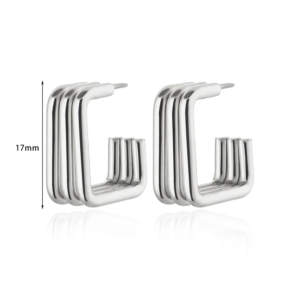 Square Stainless Steel Earrings for Women Piercing Gold Color Stud Earrings 2024 Trend Female Aesthetic Ear Jewelry aretes mujer