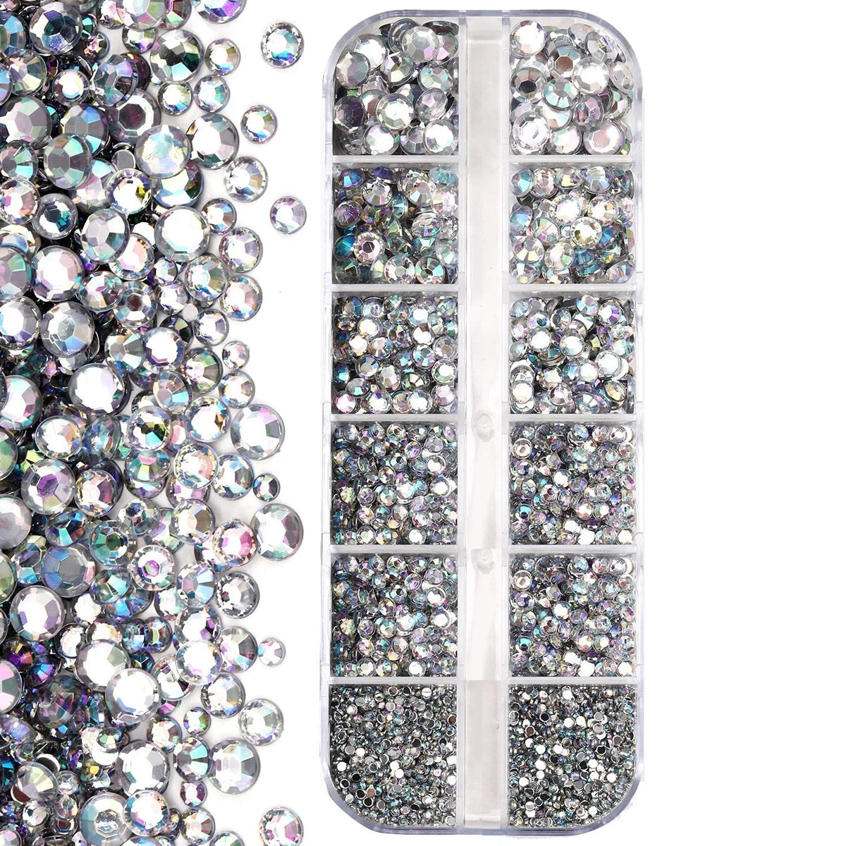 12Grids Colorful Mixed Glitter Nail Rhinestones Sparkly 2mm Mini Acrylic Flatback Diamonds Pink/Clear/Green Gems Manicure Parts