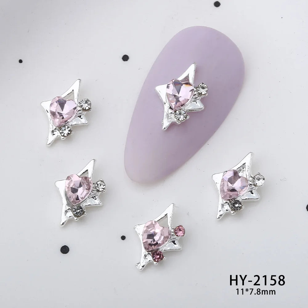 10Pcs Pink Alloy Collection Nail Art Charm 3D Shiny Diamond Crystal Gem Sliver Metal Nail Ornament DIY Exquisite Nail Decoration