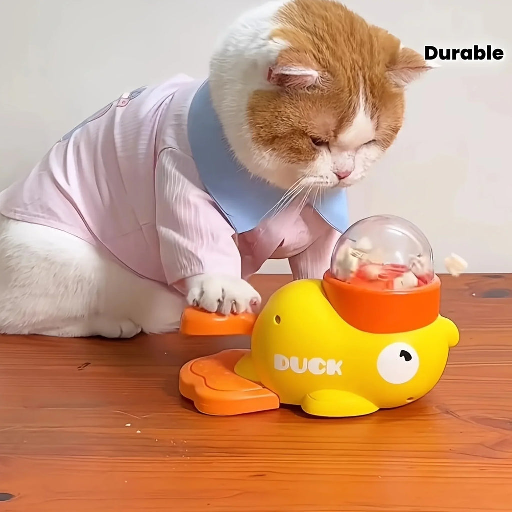 2O-Interactive Cat Feeder Toy, Interactive Cat Toy - No Battery Needed, Manual Press Food Dispenser for All Cats, Duck Design