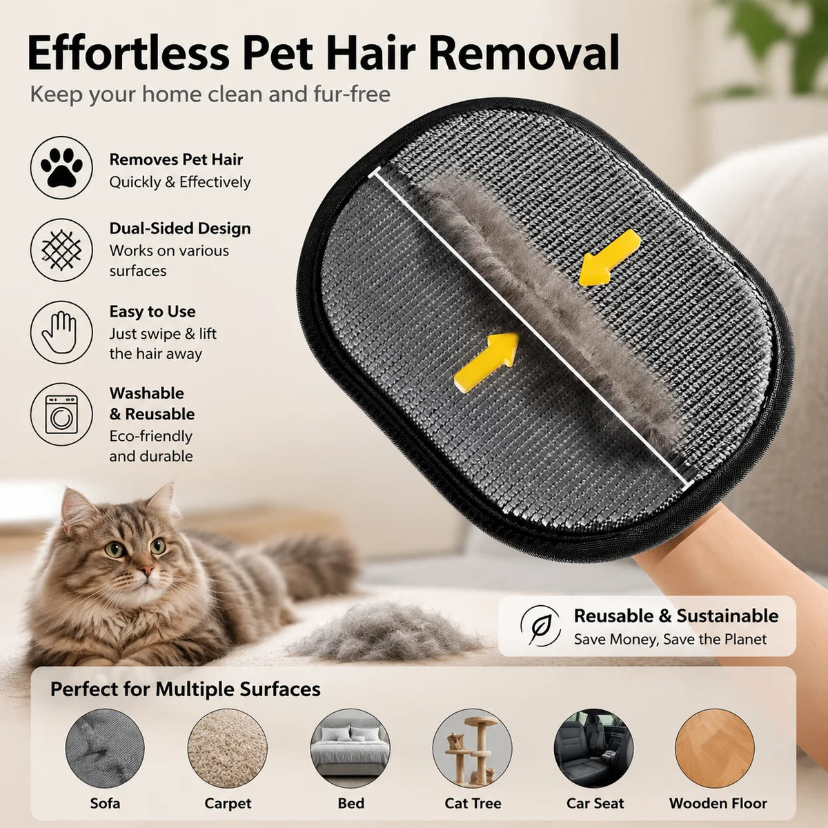 Pet Hair Cleaning And Collection Gloves Pet Double-sided Multi-functional Beauty Glove Tool Reduce The Pressure Of Pet Ownership