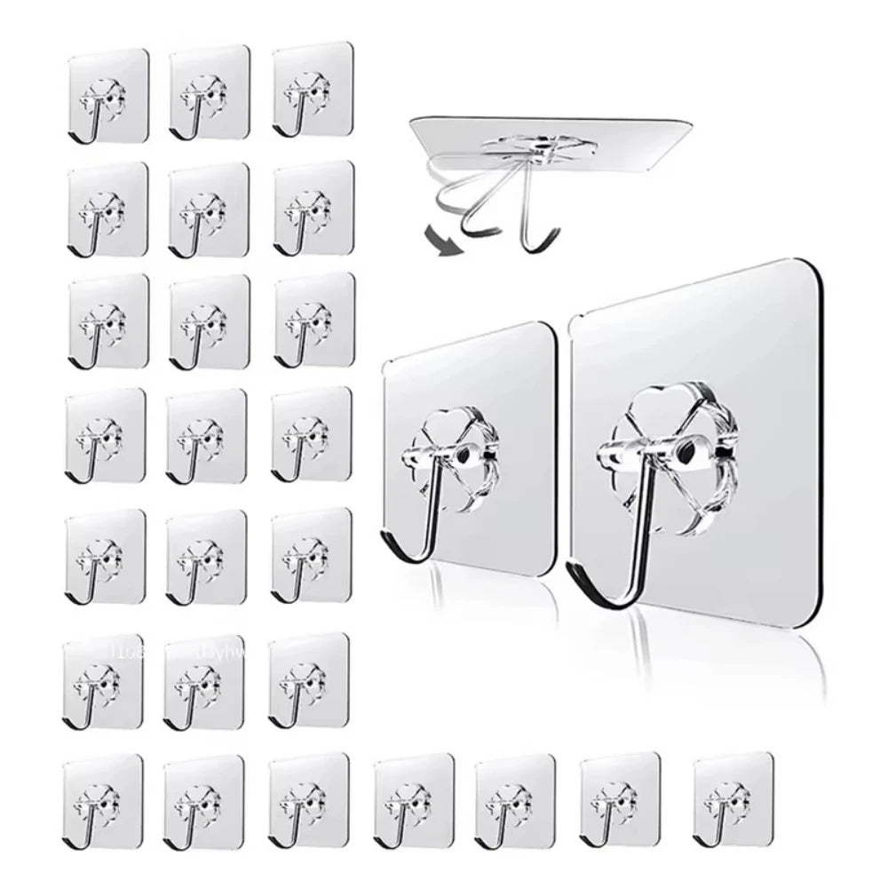 10/20/30Pcs Heavy‑Duty Self‑Adhesive Wall Hooks Punch‑Free No‑Drill Sticky Hooks Waterproof Oilproof Damage‑Free Hanger Storage