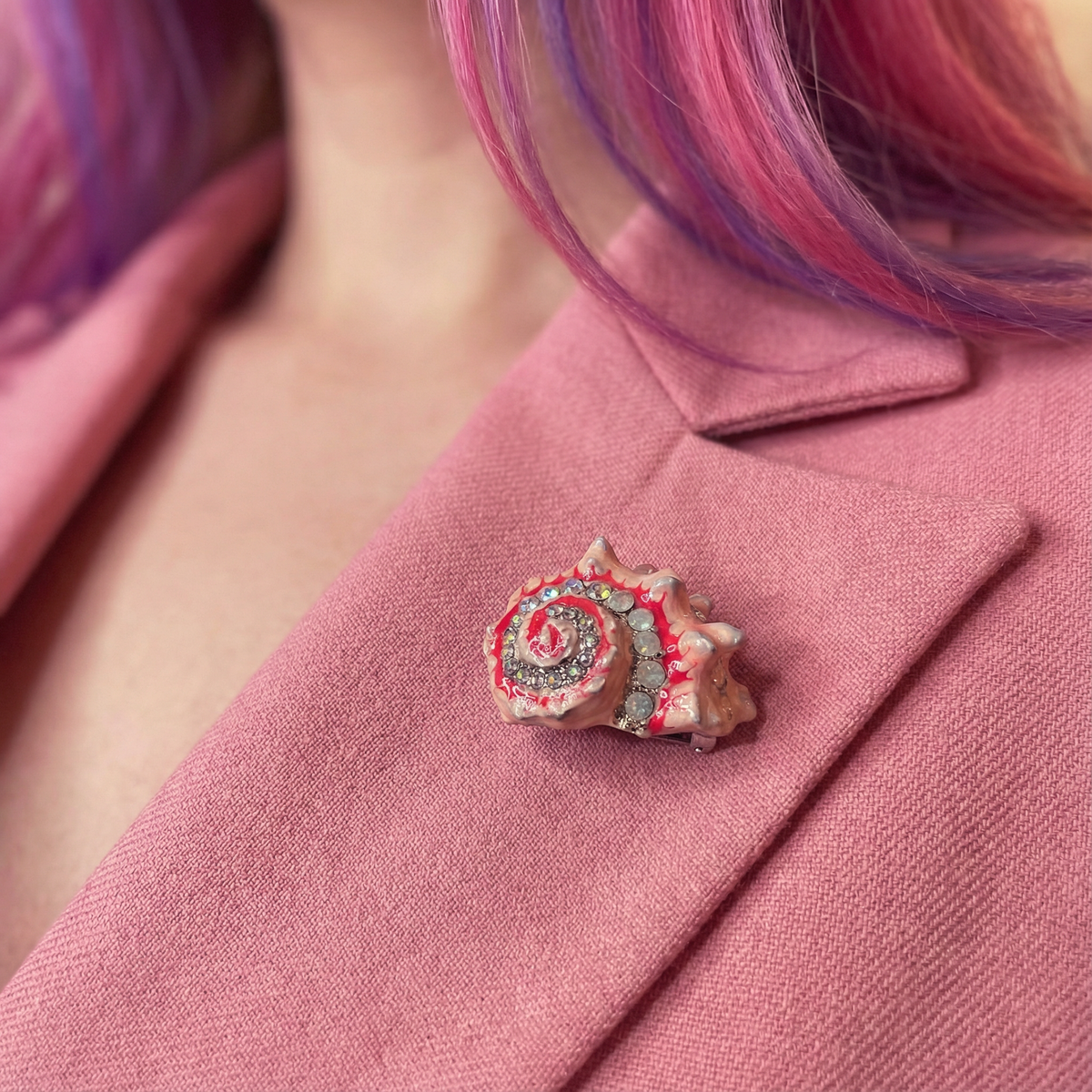 Seashell Embellished Gemstone Brooch Enamel Pin