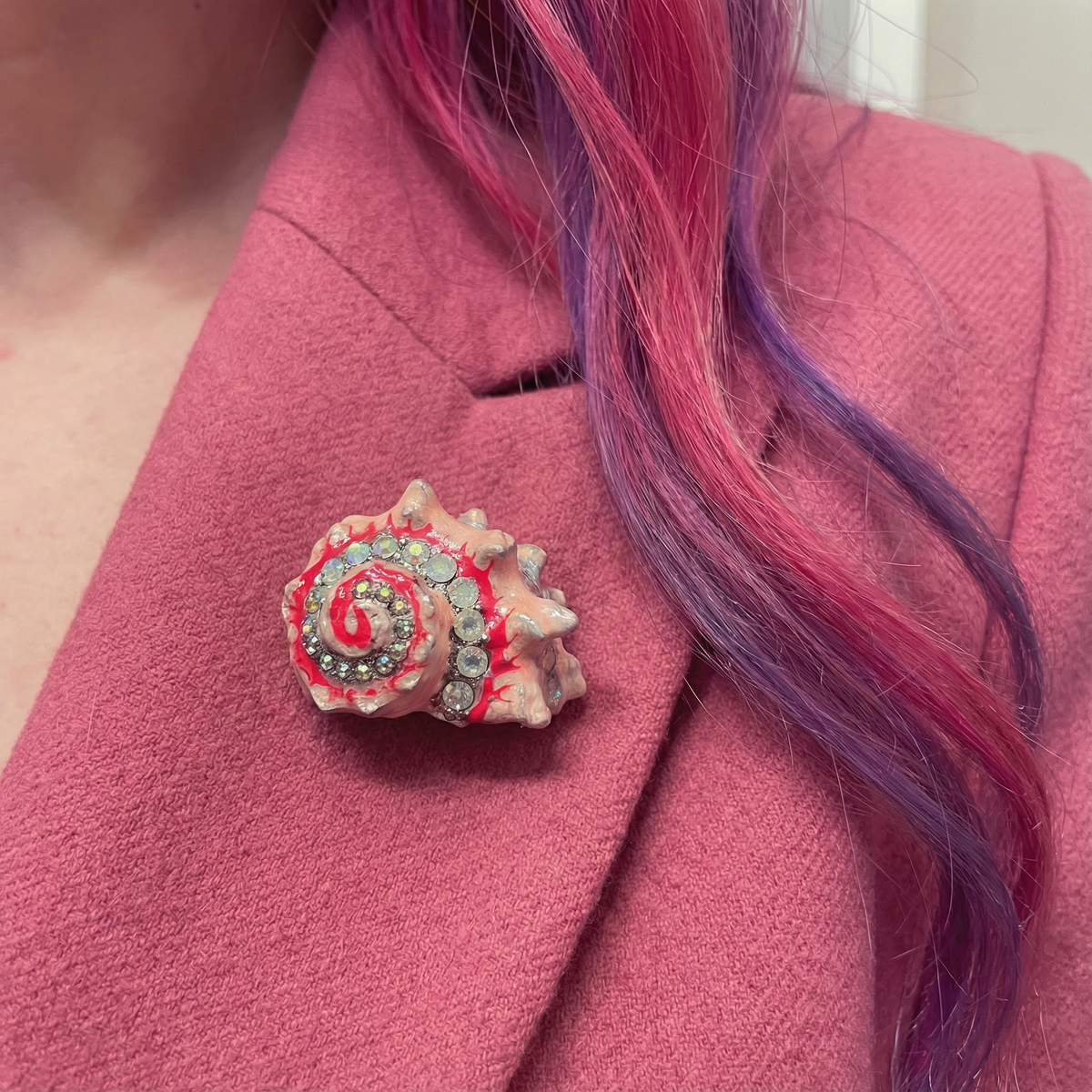 Seashell Embellished Gemstone Brooch Enamel Pin