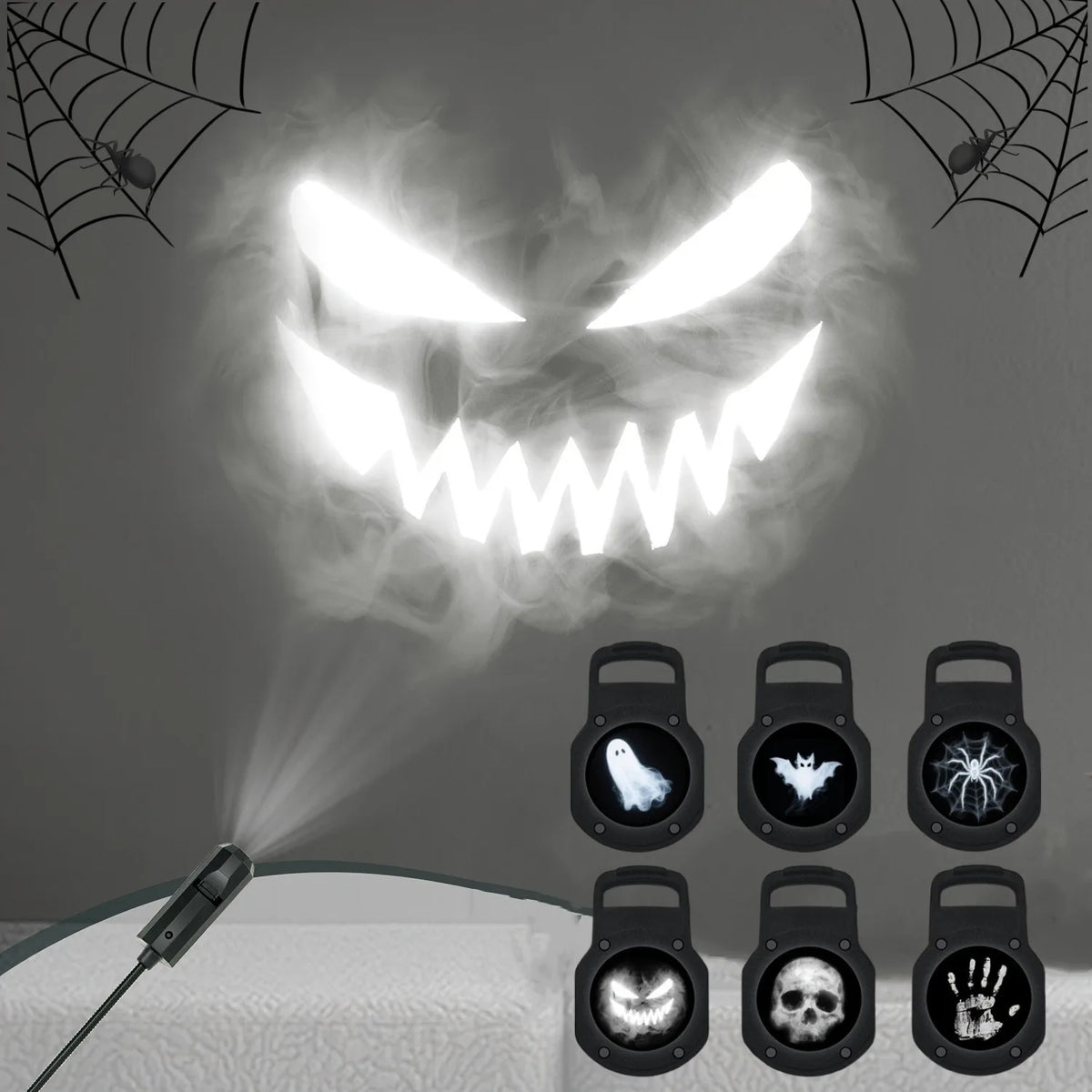 USB Projector Light Halloween Ghost Skull Night Light Switchable Pattern LED Projector Lamp for Room Ceiling Window Wall Decor