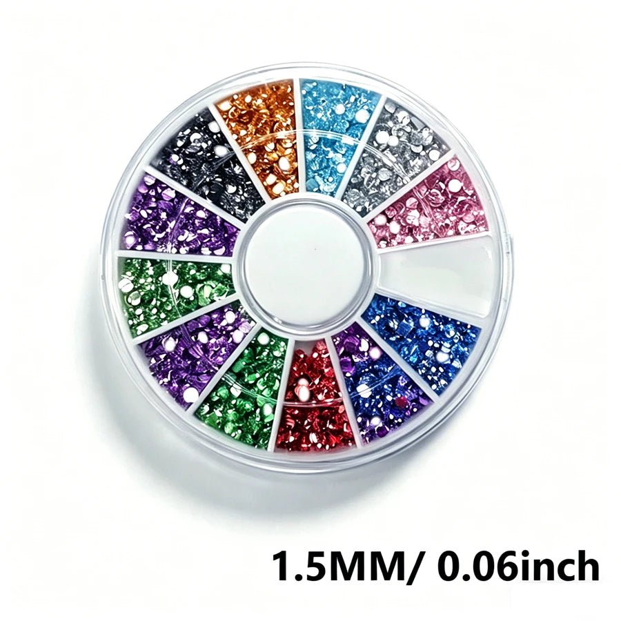 12 Colors Flatback Nail Art Rhinestones Nail Gems Glass AB Clear Crystal Rhinestones Nail Art Charms DIY Manicure Accessories