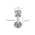 Right Grand ASTM F136 Titanium CZ Gem Internally Threaded Labret Monroe Lip Ring Tragus Nail Helix Earring Stud 16G 6/8/10mm Bar