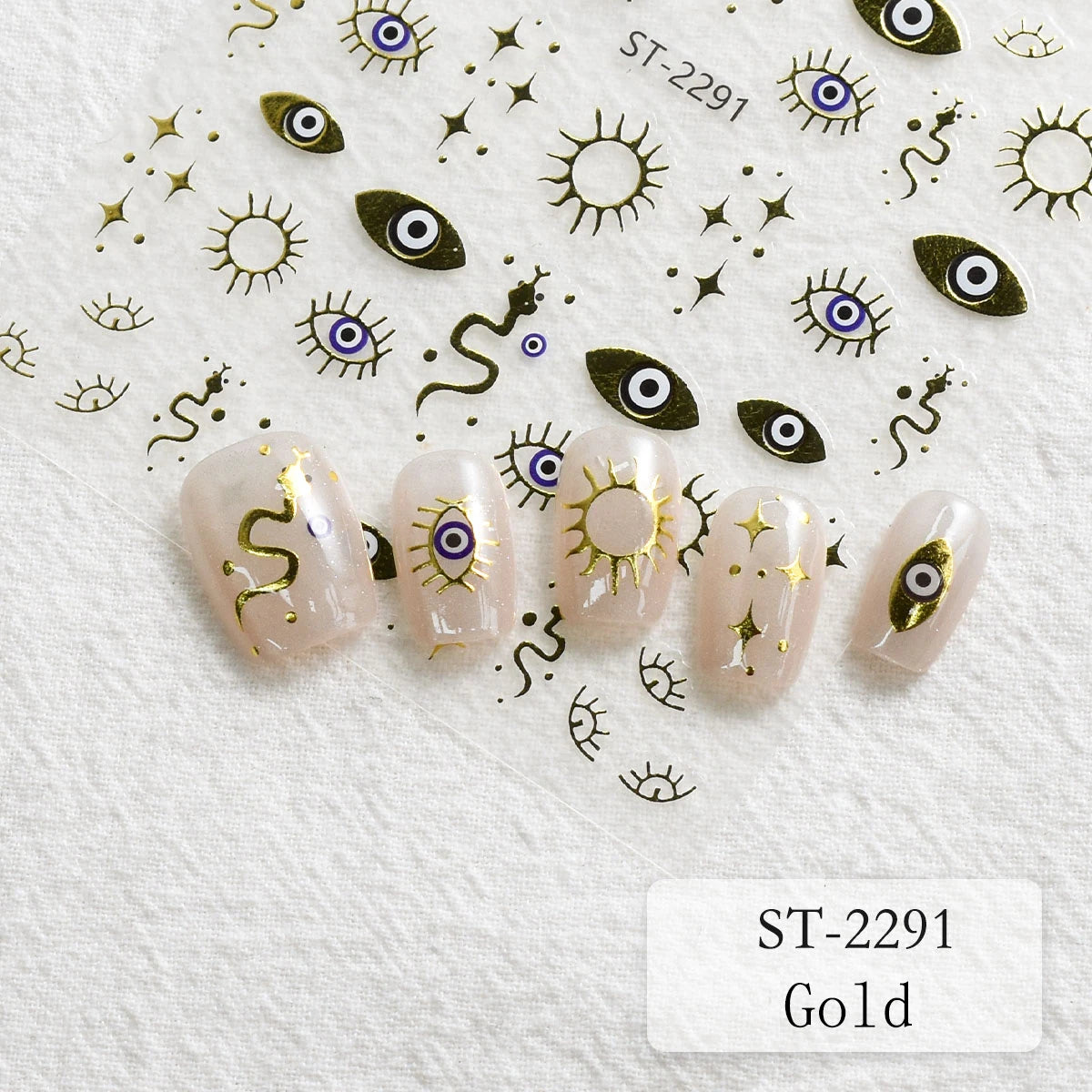 3/6/12 Sheets Gold Silver Evil Eye Nail Art Stickers Moon Star Sun Protection Nail Decals for Women DIY Boho Nail Design