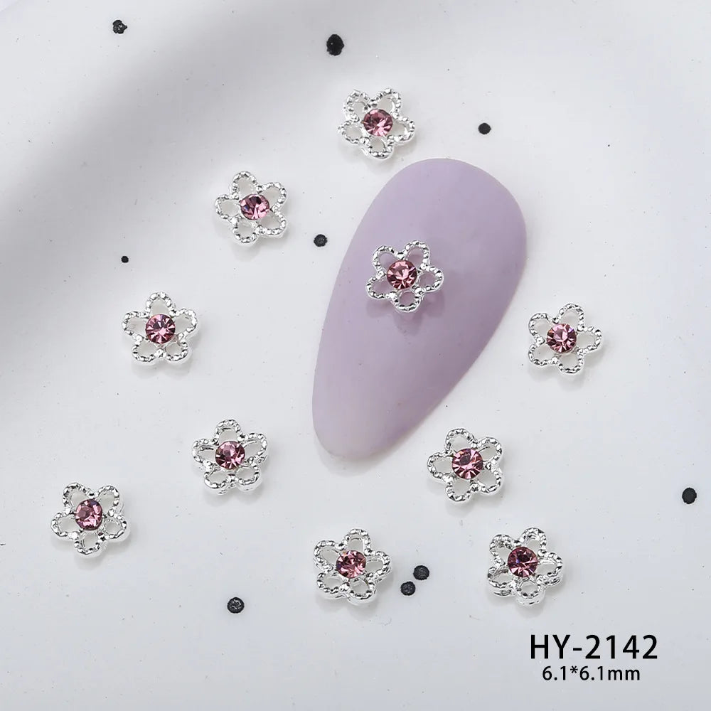 10Pcs Pink Alloy Collection Nail Art Charm 3D Shiny Diamond Crystal Gem Sliver Metal Nail Ornament DIY Exquisite Nail Decoration