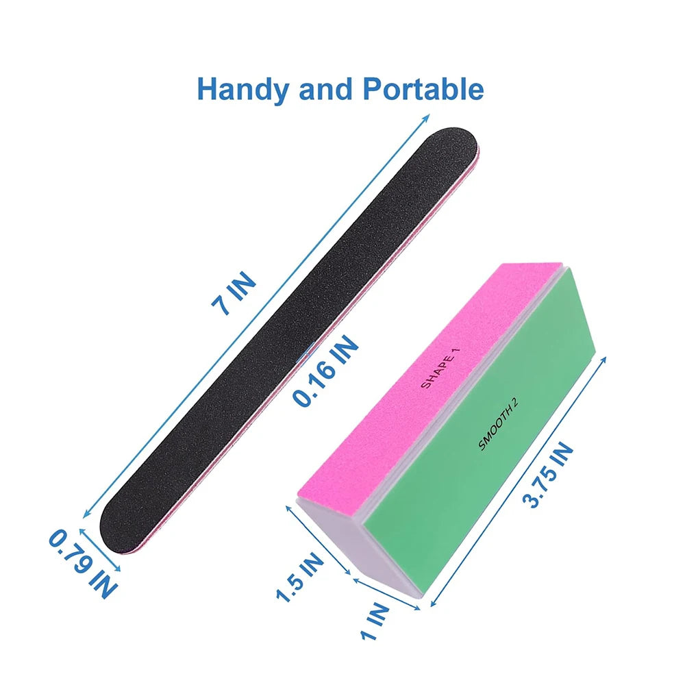 12Pcs Professional Nail File and Buffer Set 10pcs 100/180 Grit Emery Boards 2pcs 4 Way Buffing Blocks Manicure Nail Care Tools
