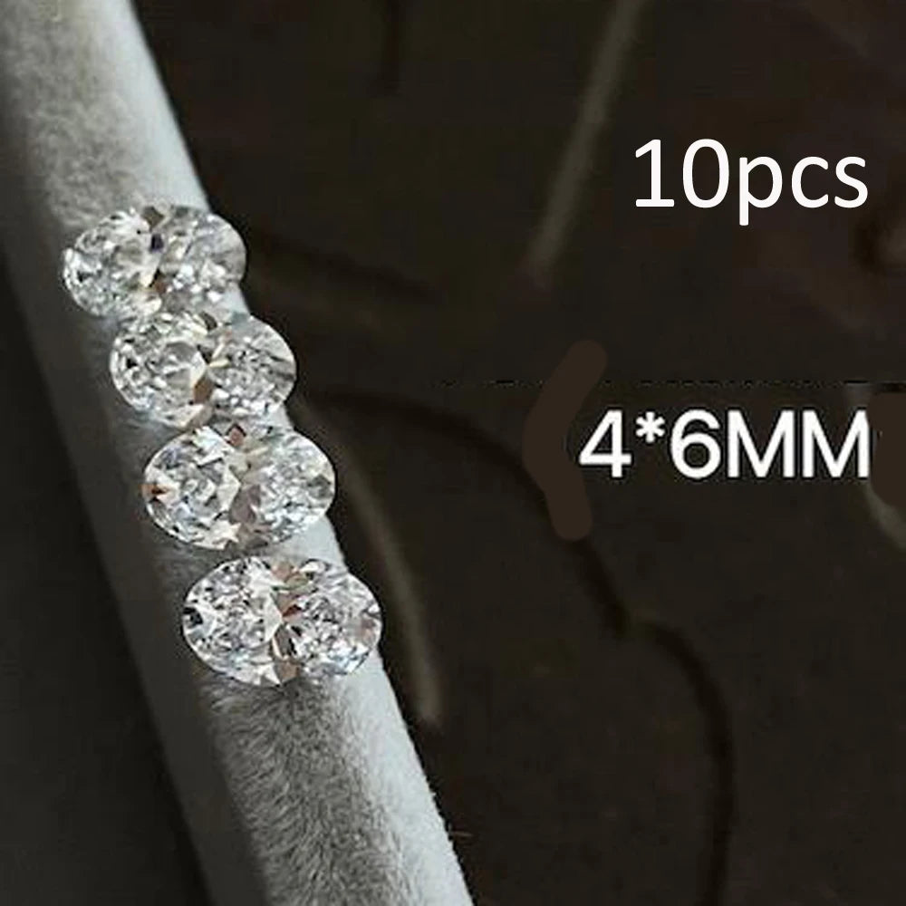 10pcs/bag Large Eggs Clear Zircon Nail Rhinestones Big/Small Square Oval Transparent Nail Art Charms Sparkle Manicure Decoration