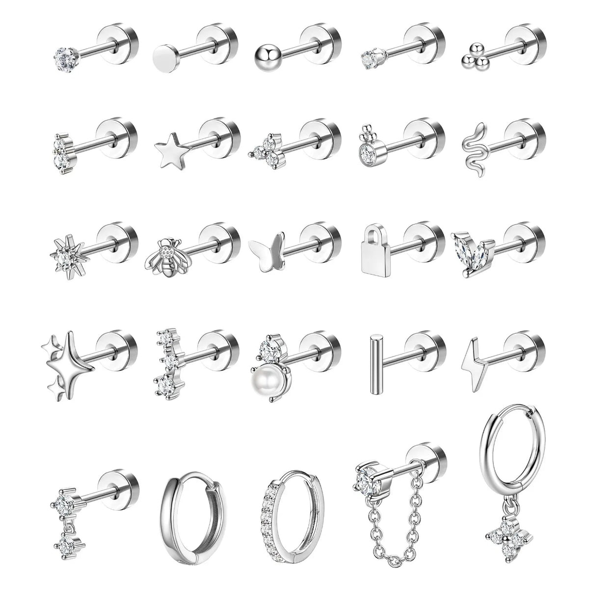 Bobisty 1pc Earrings for Sensitive Ears Surgical Stainless Steel Earrings for Women Dainty Flat Back Earring Stud Hoop Cartilage