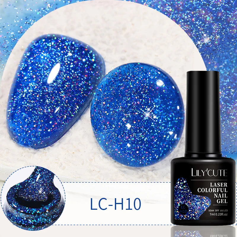 LILYCUTE 7ml Reflective Glitter Nail Gel Polish Effect Sparkling Soak Off Gel Semi Permanent For Manicure Nail Art UV Nail Gel