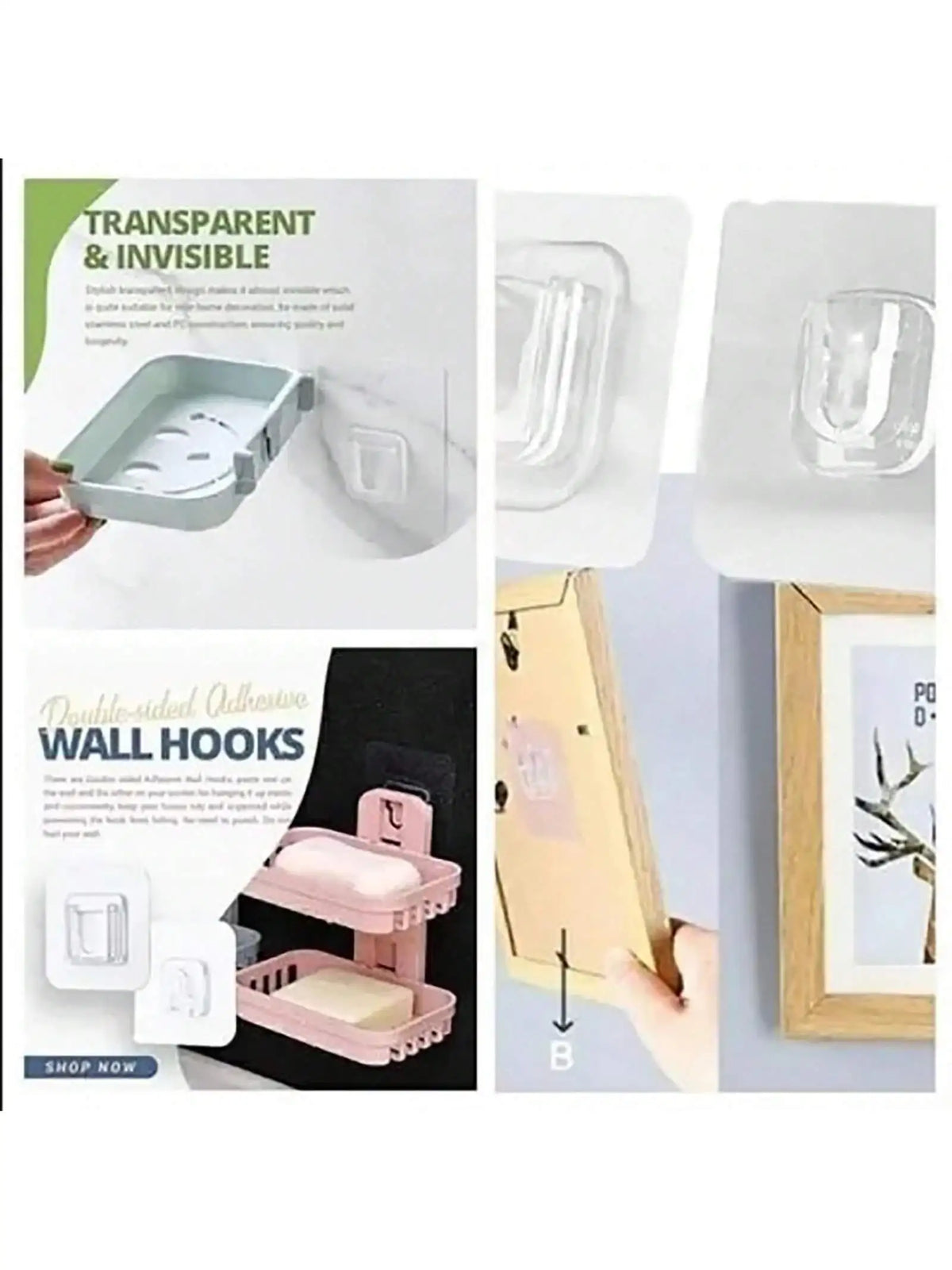 5/10 Pairs Clear Double-Sided Adhesive Wall Hooks - Mounted Door Hanger Kit - No Drill Sticker Hangers for Bathroom, Kitchen