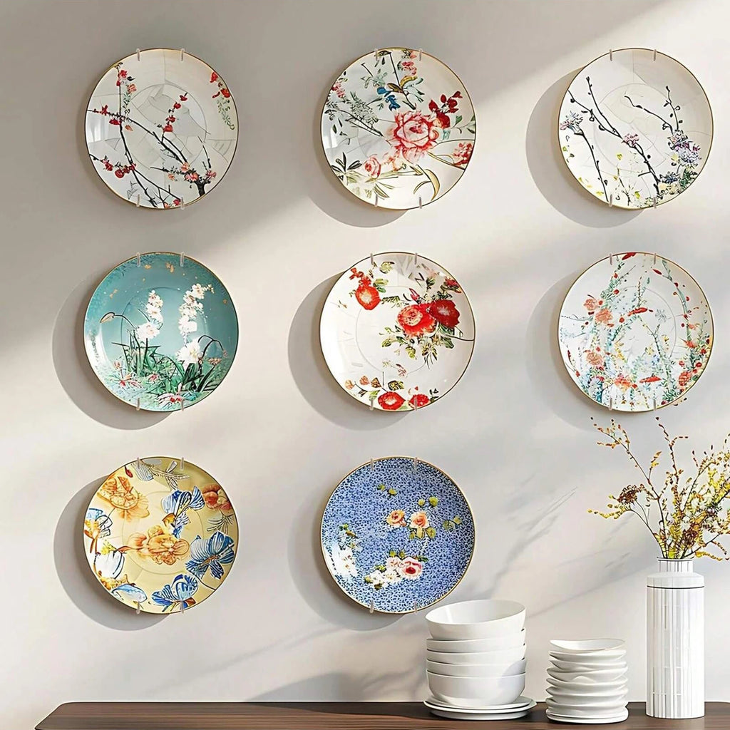 4/6/8/10/12 Inch Plate Dish Hangers Holder W-shaped Wall Display Decorative Invisible Spring Hanging Hook Golden