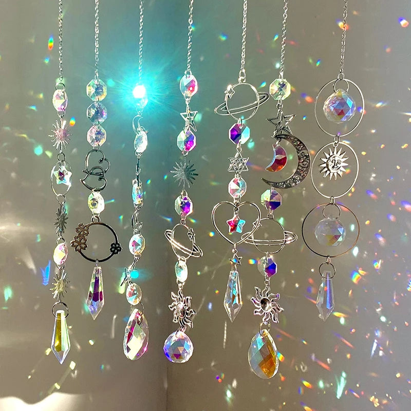 Hanging Crystal Pendant Garden Suncatcher Wind Chimes Rainbow Prism Crystal Chain For Window Decor