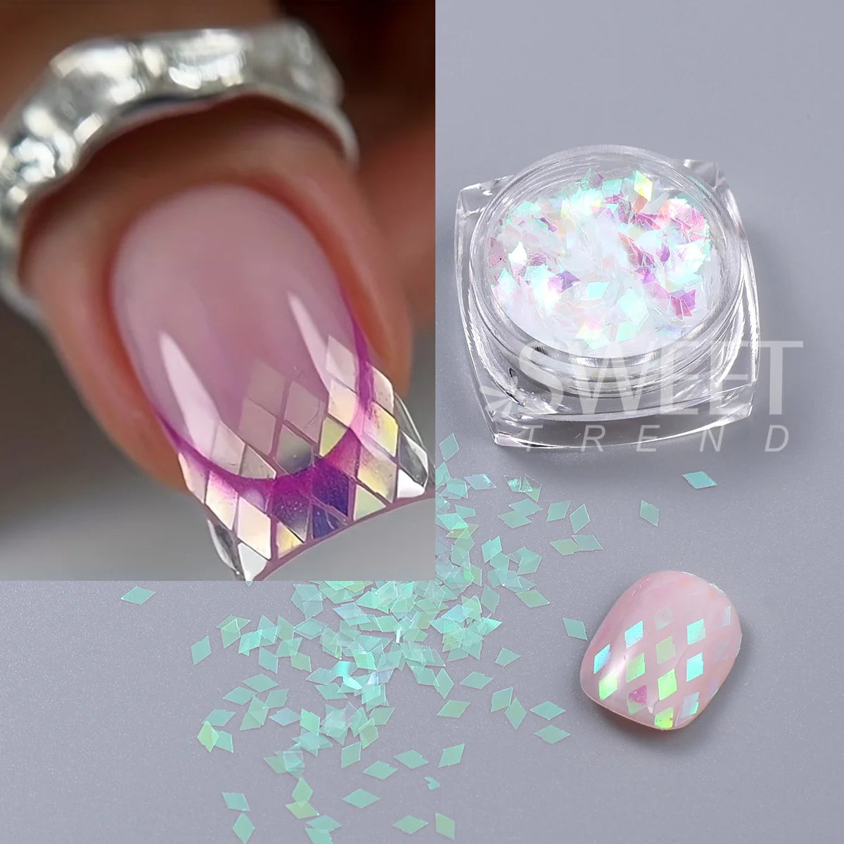 3pcs Rhombic Nail Glitter Flakes Laser Silvery Diamond Shape Sequins For Nails AB Colorful Chunky Sparkly DIY Manicure Accessory