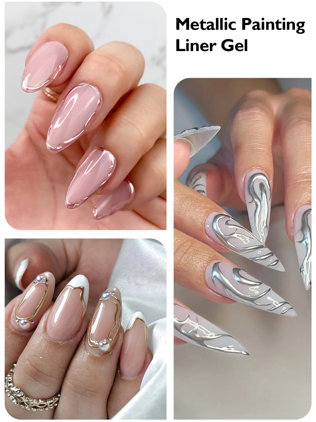 FOUT LILY 10ml Metallic Painting Liner Gel Nail Polish, Super Bright Mirror Pull Line Graffiti Painting Stripe Gel Nail Varnish