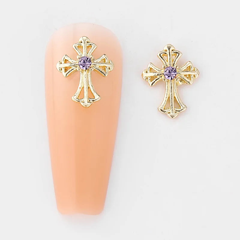10Pcs Vintage Style Cross Nail Art Charms 3D European Americany Premium Metal Style Heart Nail Decoration DIY Nail Accessories