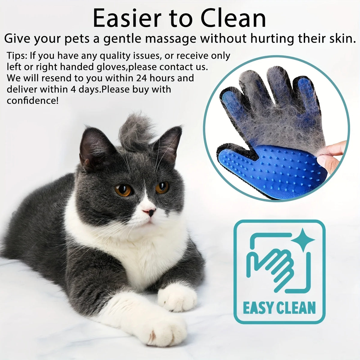 Pet Grooming Gloves 2pcs | Silicone Hair Removal and Massage Gloves, Handheld Hair Remover for Cats and Dogs