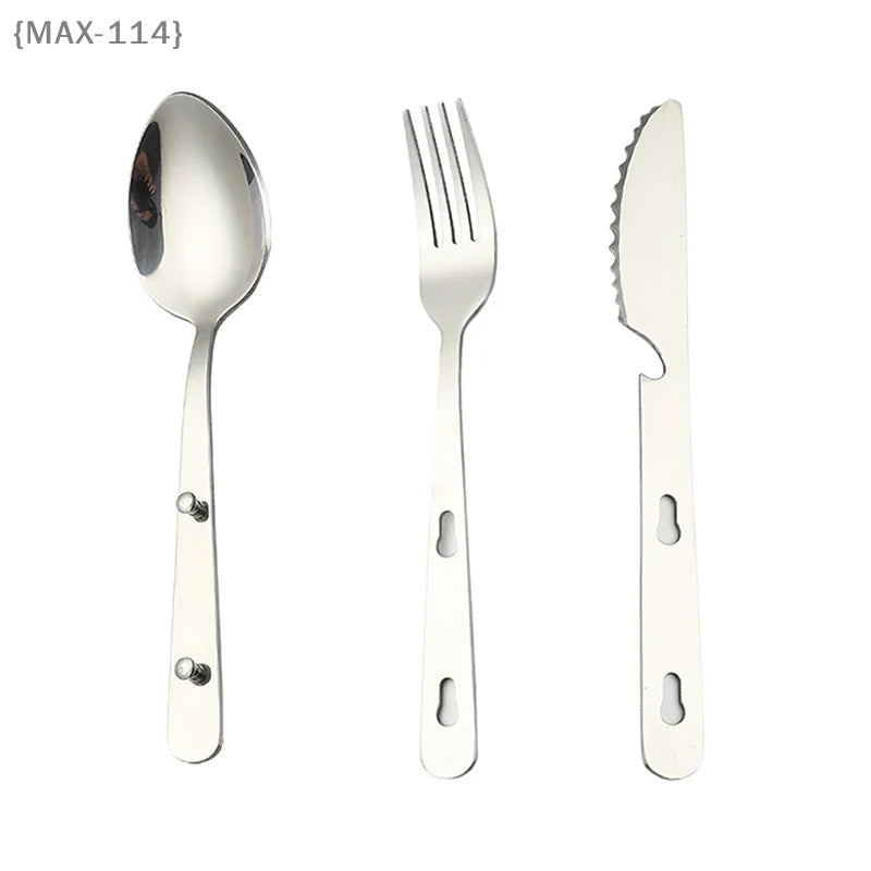 【Ja】Travel-Friendly Foldable Utensil Set - 3pcs Stainless Steel Spoon Fork Knife, Compact for Camping & On-the-Go Meals