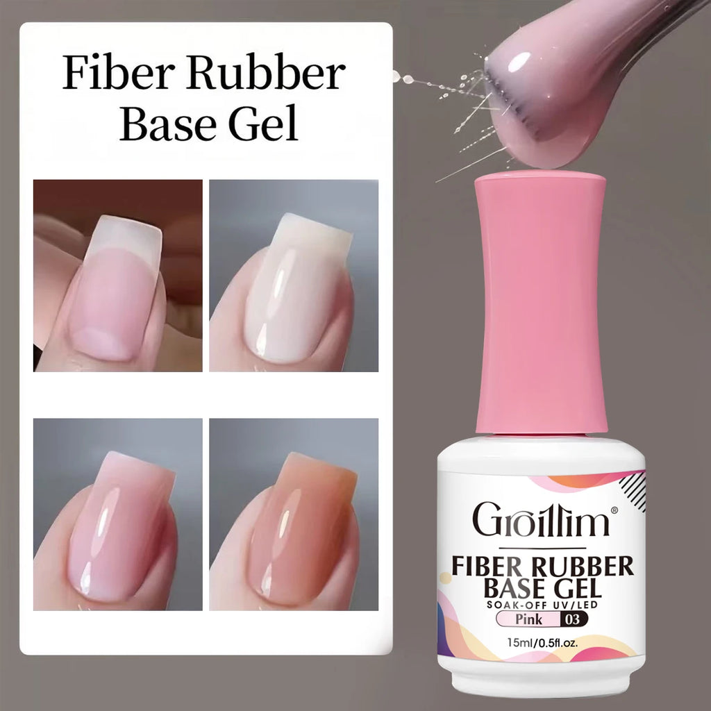 Groillim Hypoallergenic Fiber Base Gel - Fast-Curing Nail Gel, Formaldehyde-Free, Transparent Activator, Removable, Suitable for