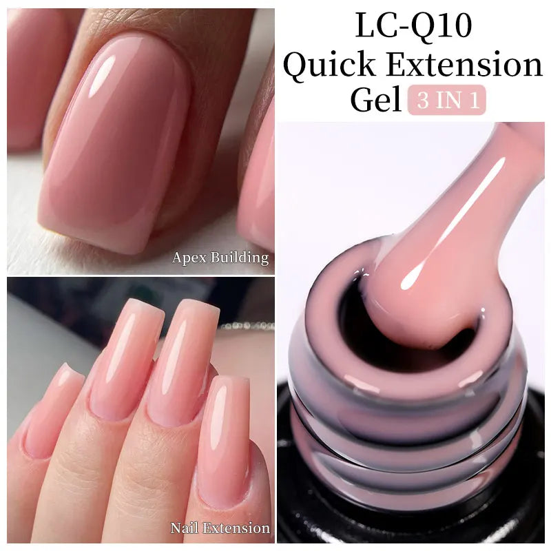 LILYCUTE Milky White Gold Sequins Quick Extension Rubber Base Gel Nail Polish Glitter Extend Construct Hard Gel Nail Art Varnish