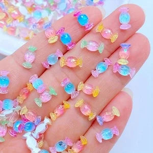 50 pcs Cute Mini 4x10mm Glossy Resin Candy Charms - Pastel Iridescent Flat-Back Nail Art Decorations for DIY Crafts, Jewelry Mak
