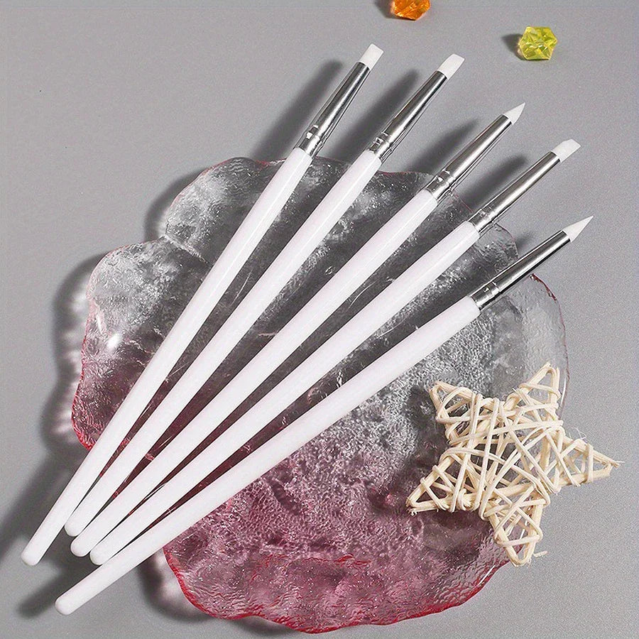 5Pcs/Set Professional Silicone Nail Brushes for UV Gel Polish 3D Nail Art DIY Dotting Tools Manicure Pens