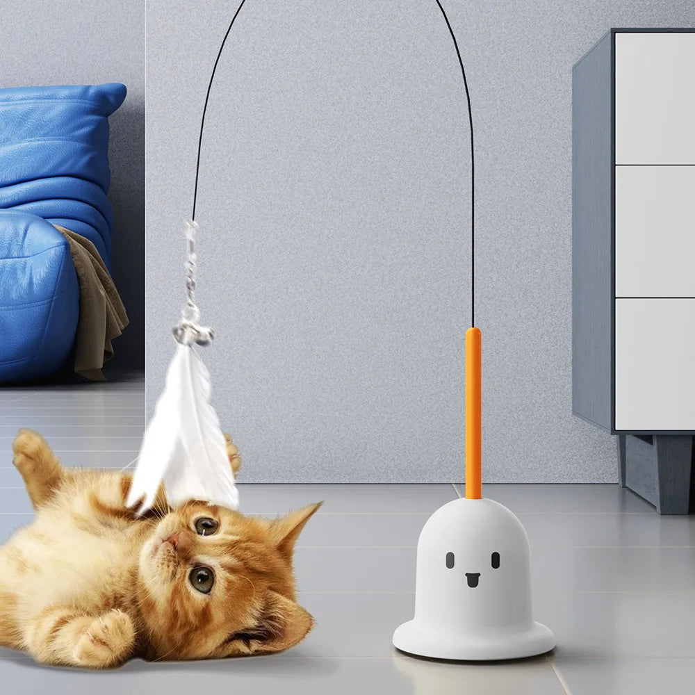 Cartoon Suction Cup Cat Teaser Wand - Bite-Resistant Feather Bell, Long Stick for Kittens Self-Play